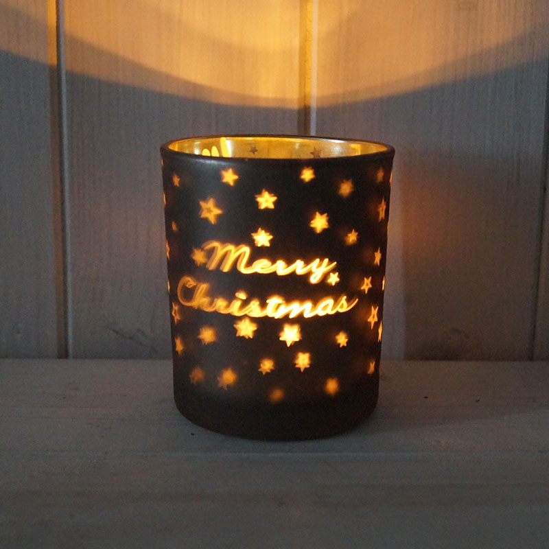 Glass Tealight with MERRY CHRISTMAS Design detail page